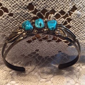 Southwestern 80s silver turquoise cuff bracelet
